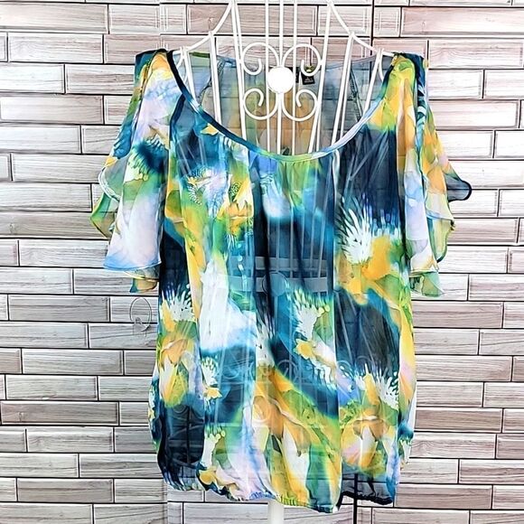 a.n.a watercolor print blouse  Size L - Picture 1 of 11